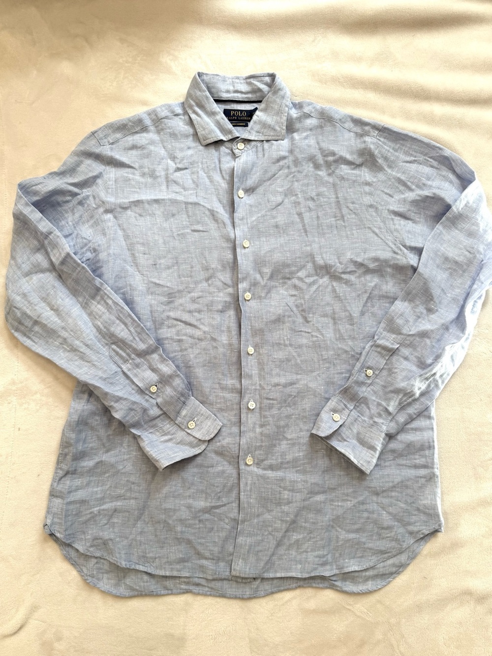 Polo Ralph Lauren Men’s 100% Linen Chambray Shirt Blue Large Button Down